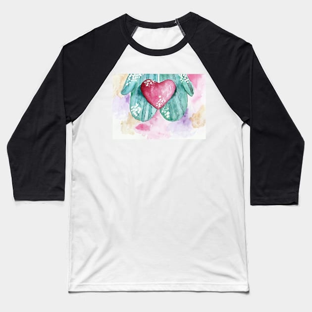 My heart belongs to you Watercolor Mittens Cute Baseball T-Shirt by kristinedesigns